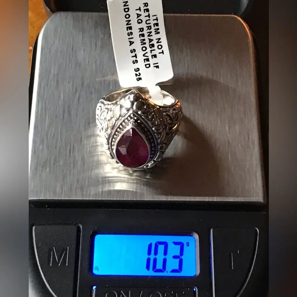 Natural Ruby Sterling Silver Ring Size 7